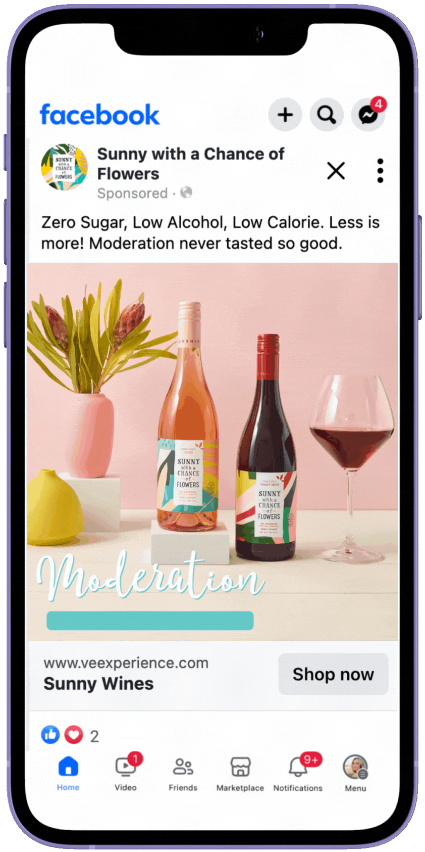Sunny with a Chance of Flowers Facebook in-feed paid media ad