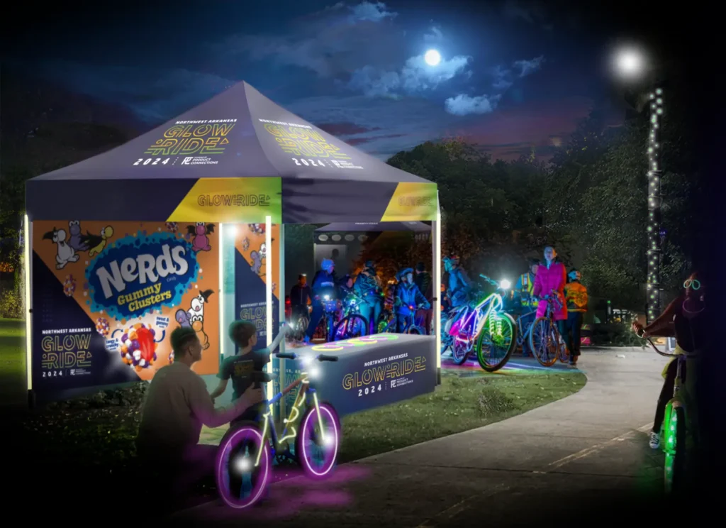 A rendering of the Nerds Gummy Clusters tent that was along the path of Northwest Arkansas Glow Ride